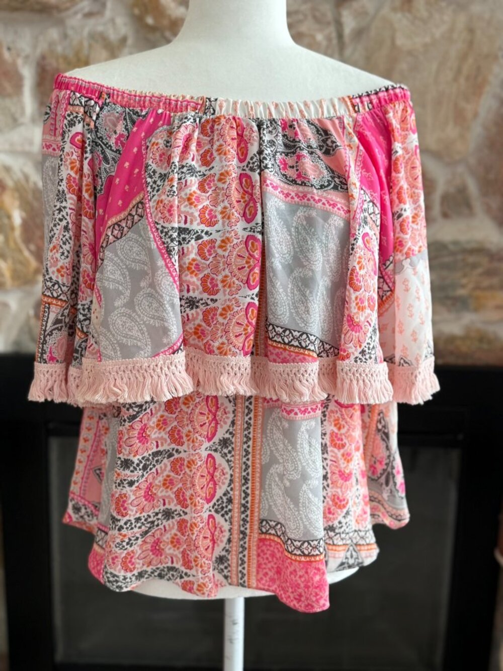 Atina Cristina Paisley Off-Shoulder Top  NWT